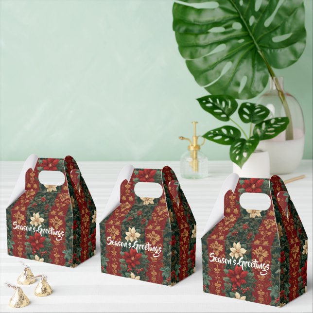 Victorian Poinsettia Stripes Pattern Favor Box (Multiple)