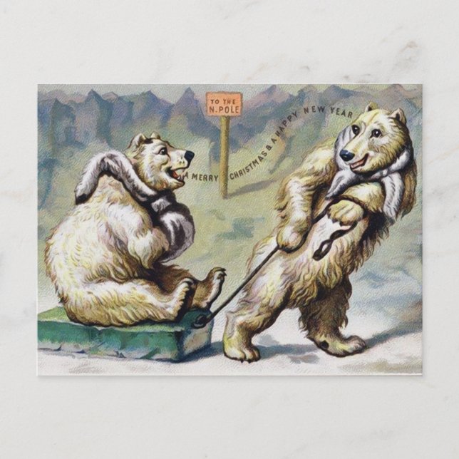 Victorian Polar Bears Christmas Postcard (Front)