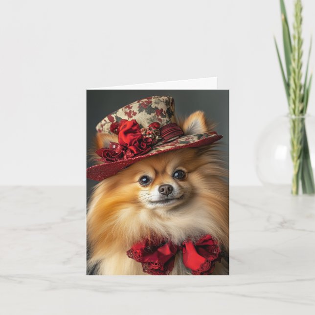 Victorian Pomeranian Christmas Holiday Card (Front)