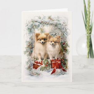 Victorian Pomeranian Puppy Christmas Holiday Card