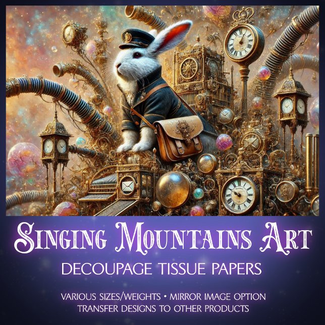 Victorian Postal Rabbit Steampunk Decoupage  Tissue Paper (Creator Uploaded)