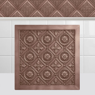 Victorian Pressed Rose Gold Rosette Pink Ceiling Tile