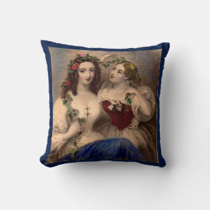 Victorian print The Parting Wreath hand-coloured Throw Pillow