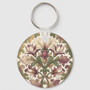 Victorian Purple Cream Ornate Floral Keychain