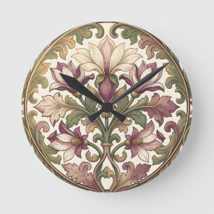 Victorian Purple Cream Ornate Floral Round Clock