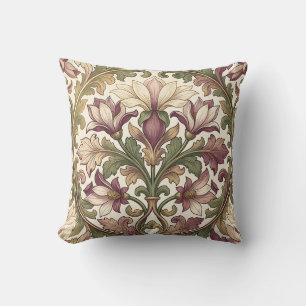 Victorian Purple Cream Ornate Floral Throw Pillow