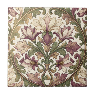 Victorian Purple Cream Ornate Floral Tile