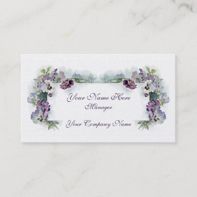Victorian purple pansies business card (Front)