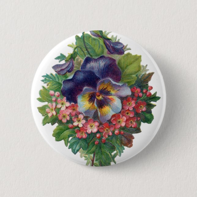 Victorian Purple Pansy Bouquet for Mother's Day 2 Inch Round Button (Front)
