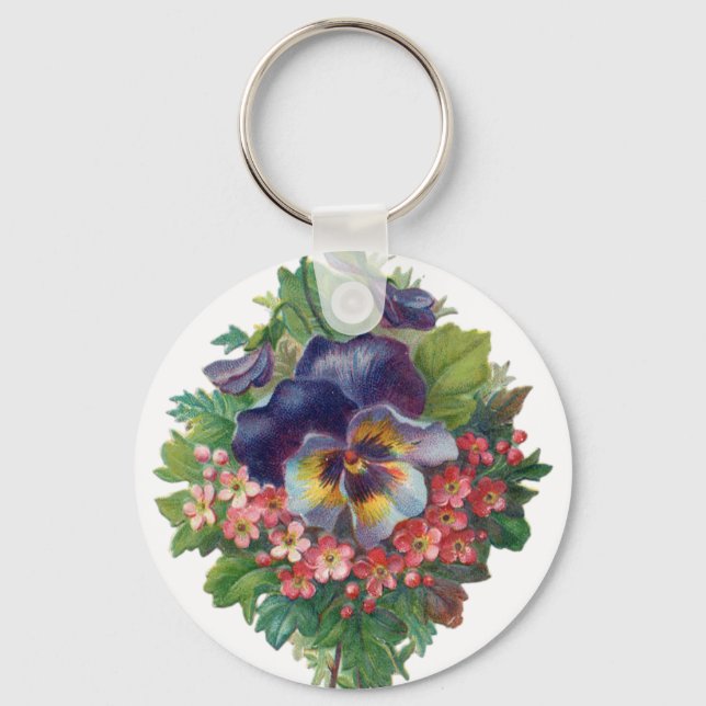 Victorian Purple Pansy Bouquet for Mother's Day Keychain (Front)