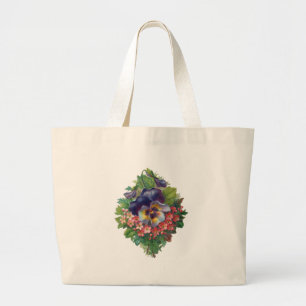 Victorian Purple Pansy Bouquet for Mother's Day Large Tote Bag