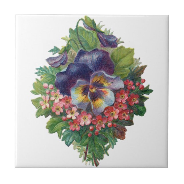Victorian Purple Pansy Bouquet for Mother's Day Tile (Front)