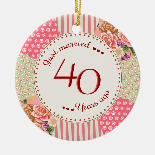 Victorian Quilt 40th Anniversary Christmas Gifts Ceramic Ornament (Front)