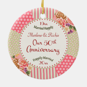 Victorian Quilt 50th Anniversary Christmas Gifts Ceramic Ornament