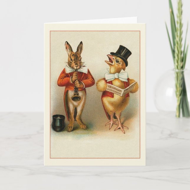 Victorian Rabbit and Chick Easter Note Card (Front)