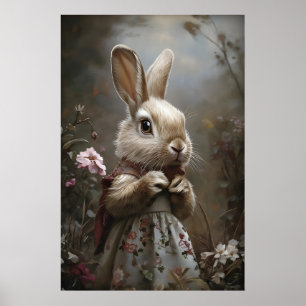 Victorian Rabbit Print Easter Bunny, Cottagecore