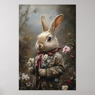 Victorian Rabbit Print Easter Bunny In Floral