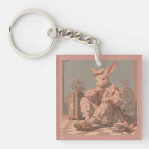 Victorian Rabbit Waits, Spring Keychain