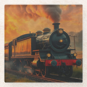 Victorian Rail Travel - Steampunk Steam Train Glass Coaster