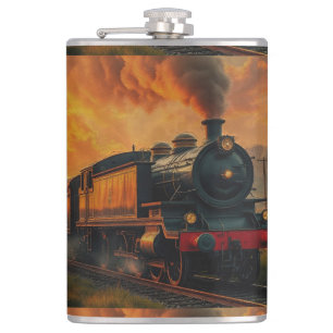 Victorian Rail Travel - Steampunk Steam Train Hip Flask