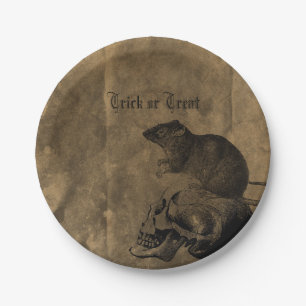 Victorian Rat and Skull Halloween themed Paper Plate