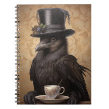 Victorian Raven Enjoying Coffee - Ruled Notebook