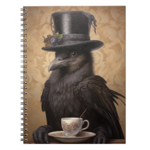 Victorian Raven Enjoying Coffee - Ruled Notebook