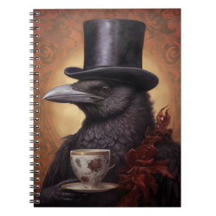 Victorian Raven w/Top Hat Enjoys Coffee - Notebook