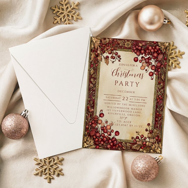 Victorian Red Berry Christmas Invitation (Creator Uploaded)