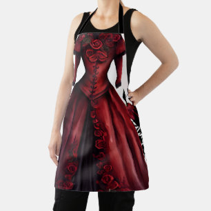 Victorian Red Dress and Heels   Antique Roses Gown Apron