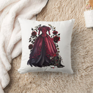 Victorian Red Dress and Heels   Antique Roses Gown Throw Pillow