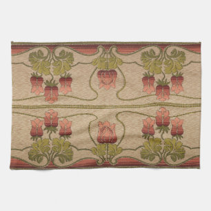 Victorian red floral frieze kitchen towel