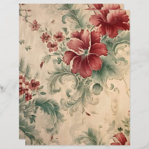 Victorian Red Flowers Scrapbook Paper