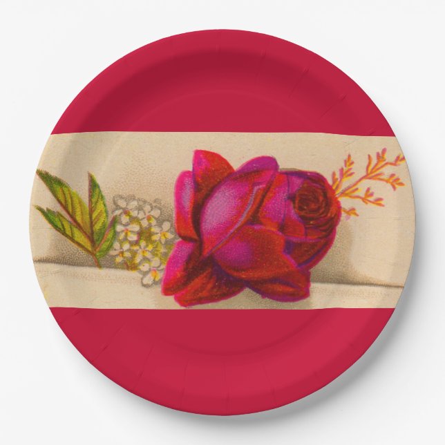 Victorian red rose paper plate (Front)