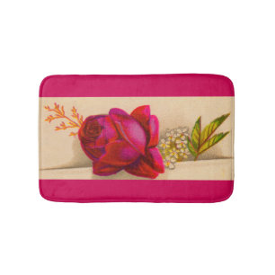 Victorian red rose print bath mat