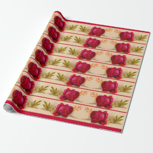 Victorian red rose print wrapping paper
