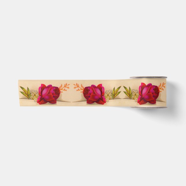 Victorian red rose satin ribbon (Front)