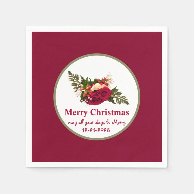  Victorian Red Rose Swagger-Merry Christmas design Napkin (Front)