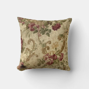 Victorian Red Roses and Scrolls Throw Pillow