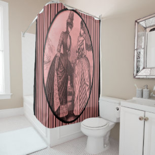 Victorian red stripe lady showercurtain