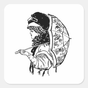 Victorian Regency Woman with Parasol Portrait Square Sticker