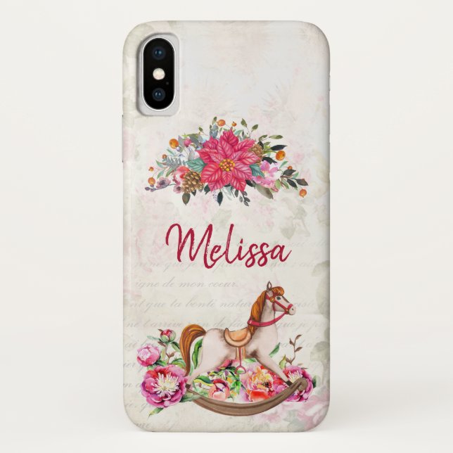 Victorian Rocking Horse & Poinsettia Christmas Case-Mate iPhone Case (Back)