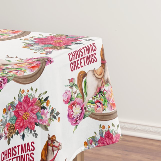 Victorian Rocking Horse & Poinsettia Christmas Tablecloth (In Situ)