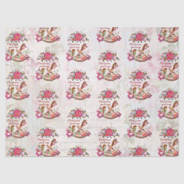 Victorian Rocking Horse & Poinsettia Christmas Tissue Paper (Front)