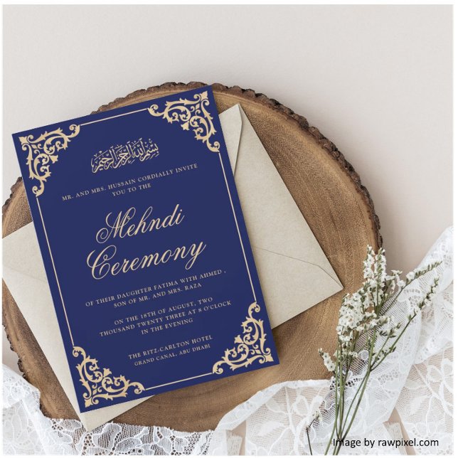 Victorian Rococo Frame Royal Blue Mehndi Ceremony Invitation (Creator Uploaded)