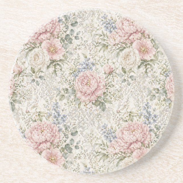 Victorian Romance: Blushing Peonies Delicate Lace Coaster (Front)