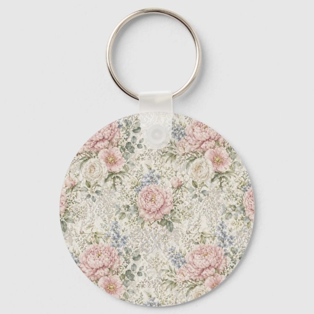 Victorian Romance: Blushing Peonies Delicate Lace Keychain (Front)