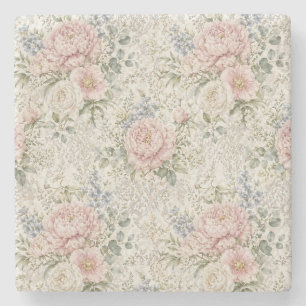 Victorian Romance: Blushing Peonies Delicate Lace Stone Coaster