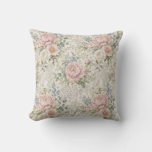 Victorian Romance: Blushing Peonies Delicate Lace Throw Pillow