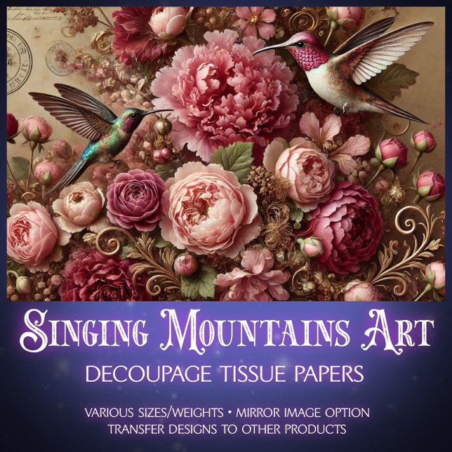 Victorian Romance Hummingbird Floral Decoupage  Tissue Paper (Creator Uploaded)